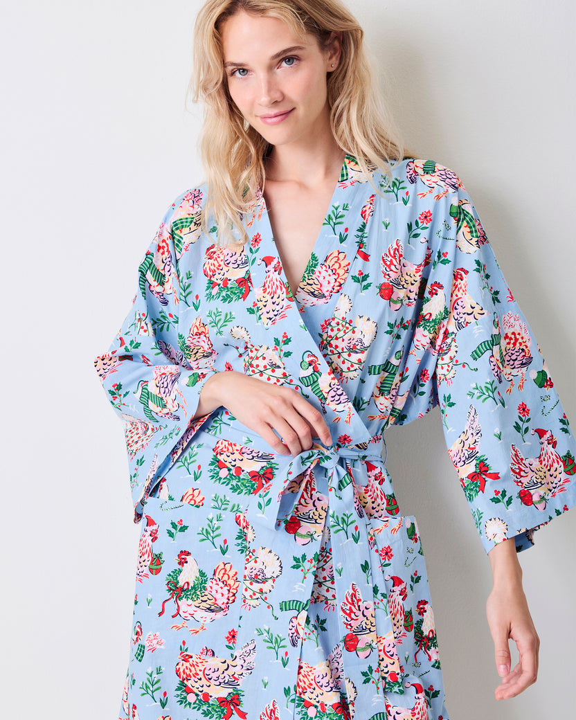 Holiday Hens - Long Robe - Pale Blue