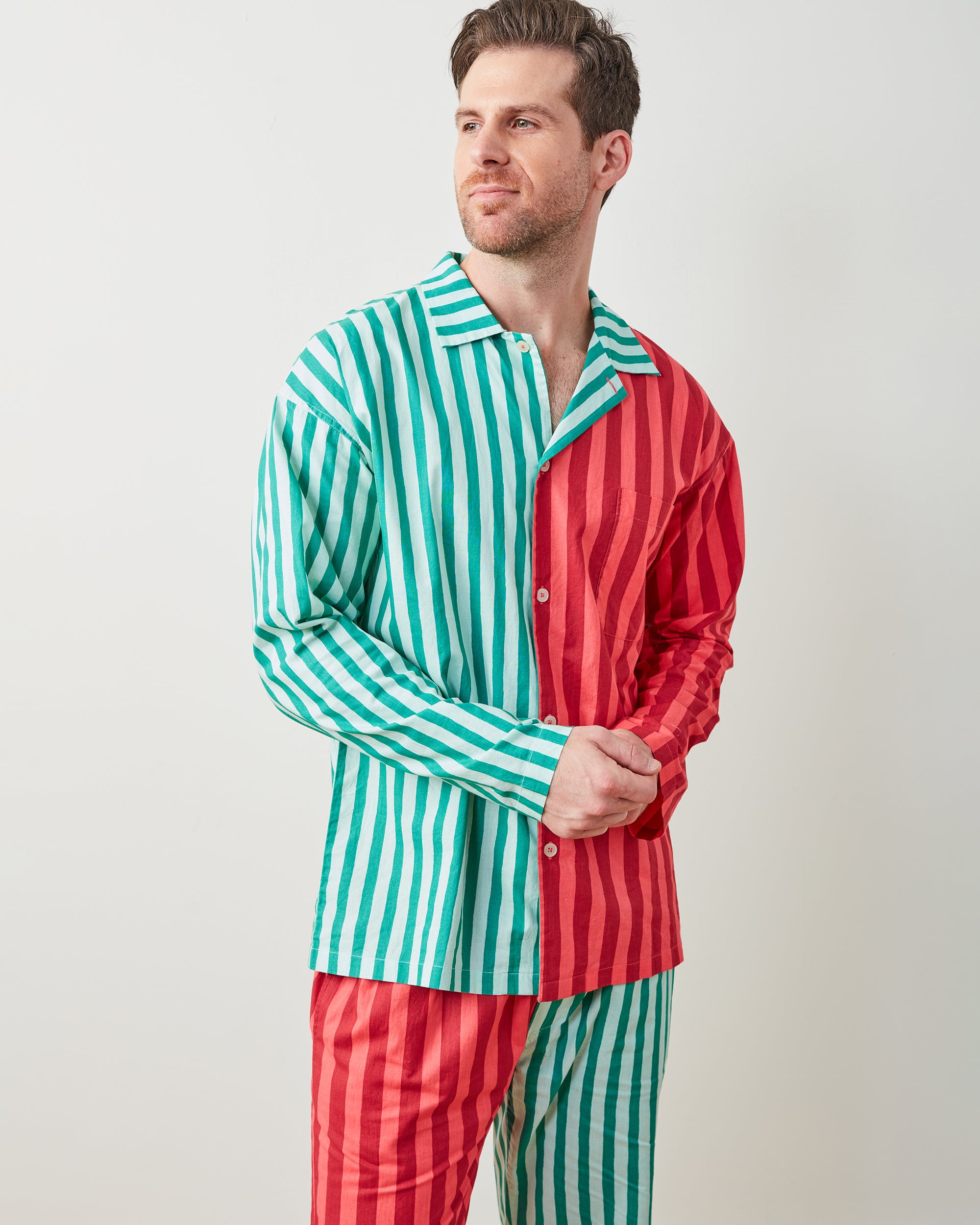 Holiday Stripes - Men's Long PJ Set - Spearmint & Peppermint - Printfresh