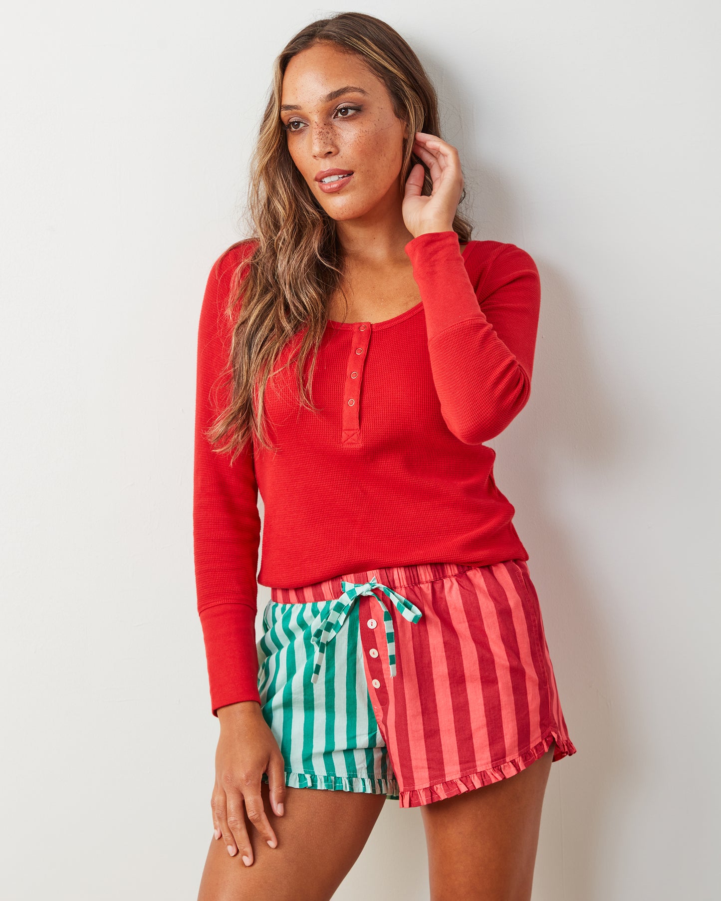 Holiday Stripes - Ruffle Shorts - Spearmint & Peppermint - Printfresh
