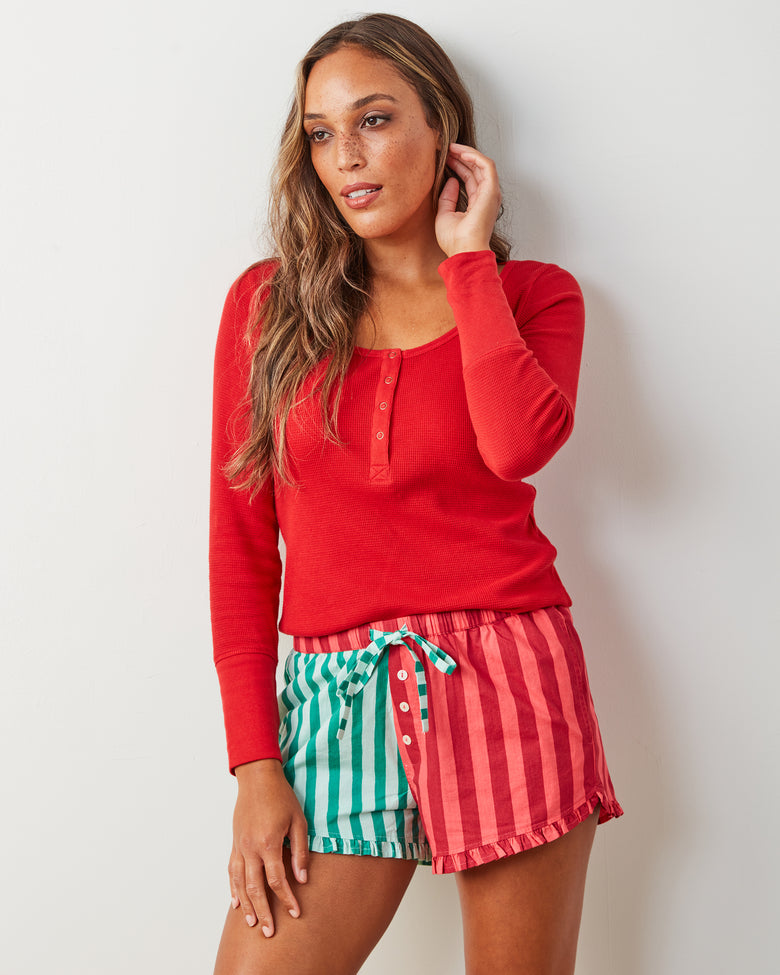 Holiday Stripes - Ruffle Shorts - Spearmint & Peppermint - Printfresh
