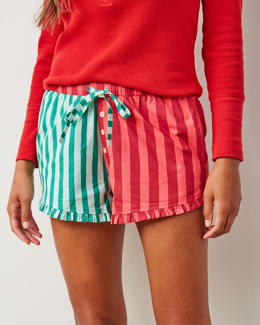 Holiday Stripes - Ruffle Shorts - Spearmint & Peppermint - Printfresh