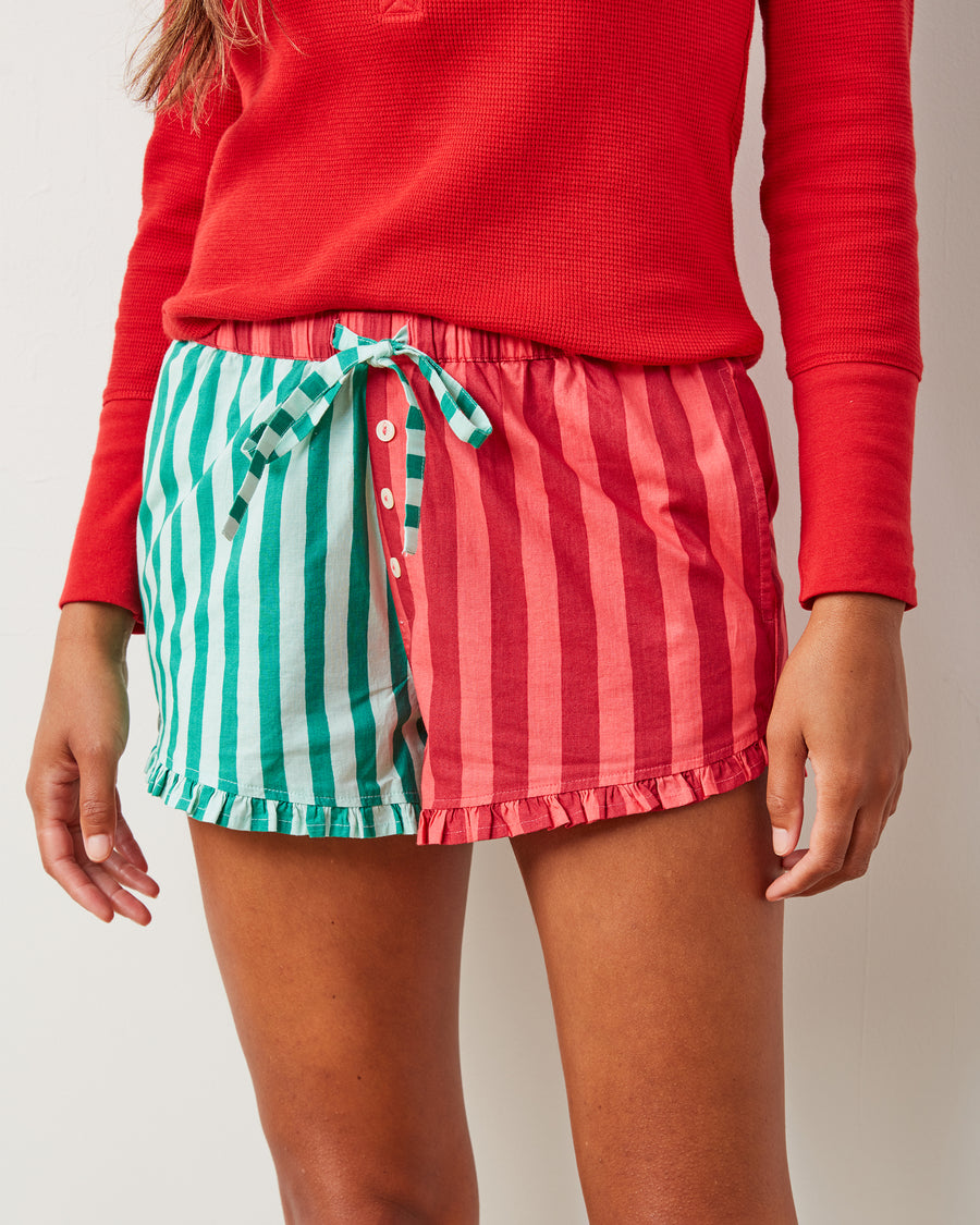 Holiday Stripes - Ruffle Shorts - Spearmint & Peppermint - Printfresh