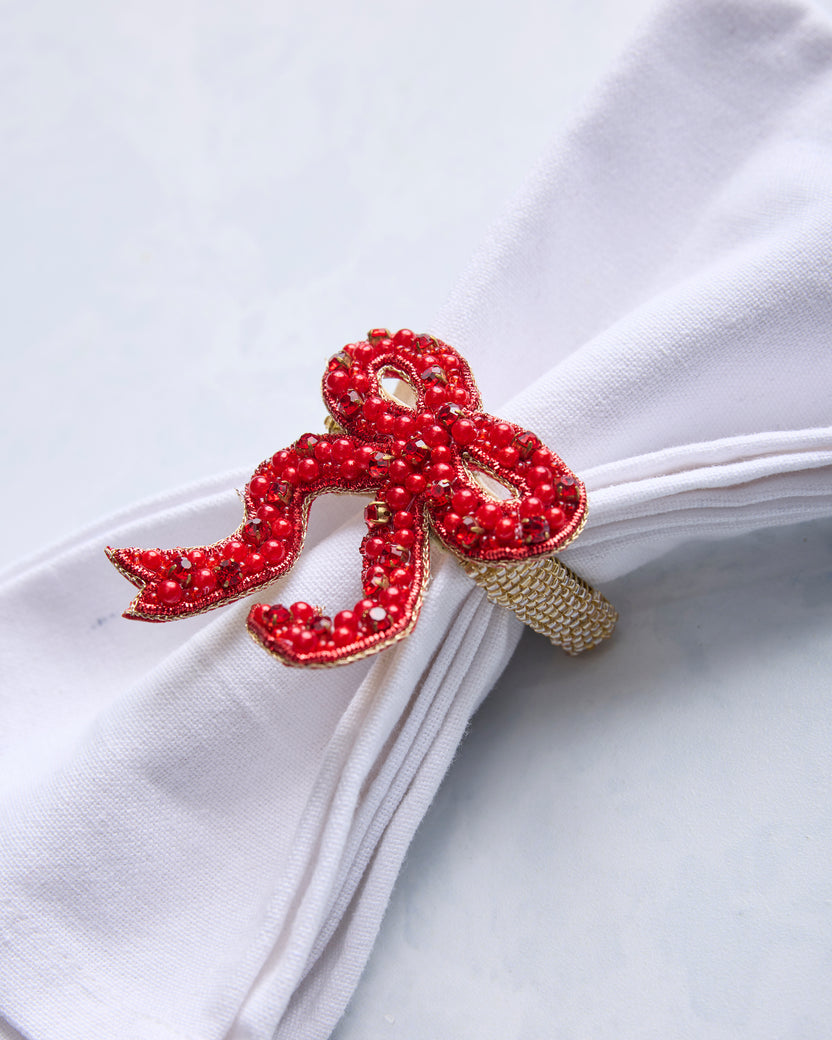 Holiday Hens/Bow - Napkin Ring Set Of 4 - Red Multi - Printfresh