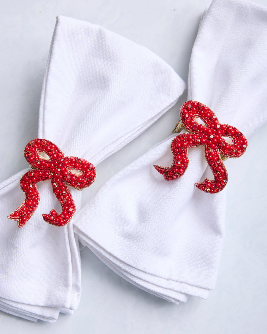 Holiday Bow - Napkin Ring Set Of 2 - Red - Printfresh