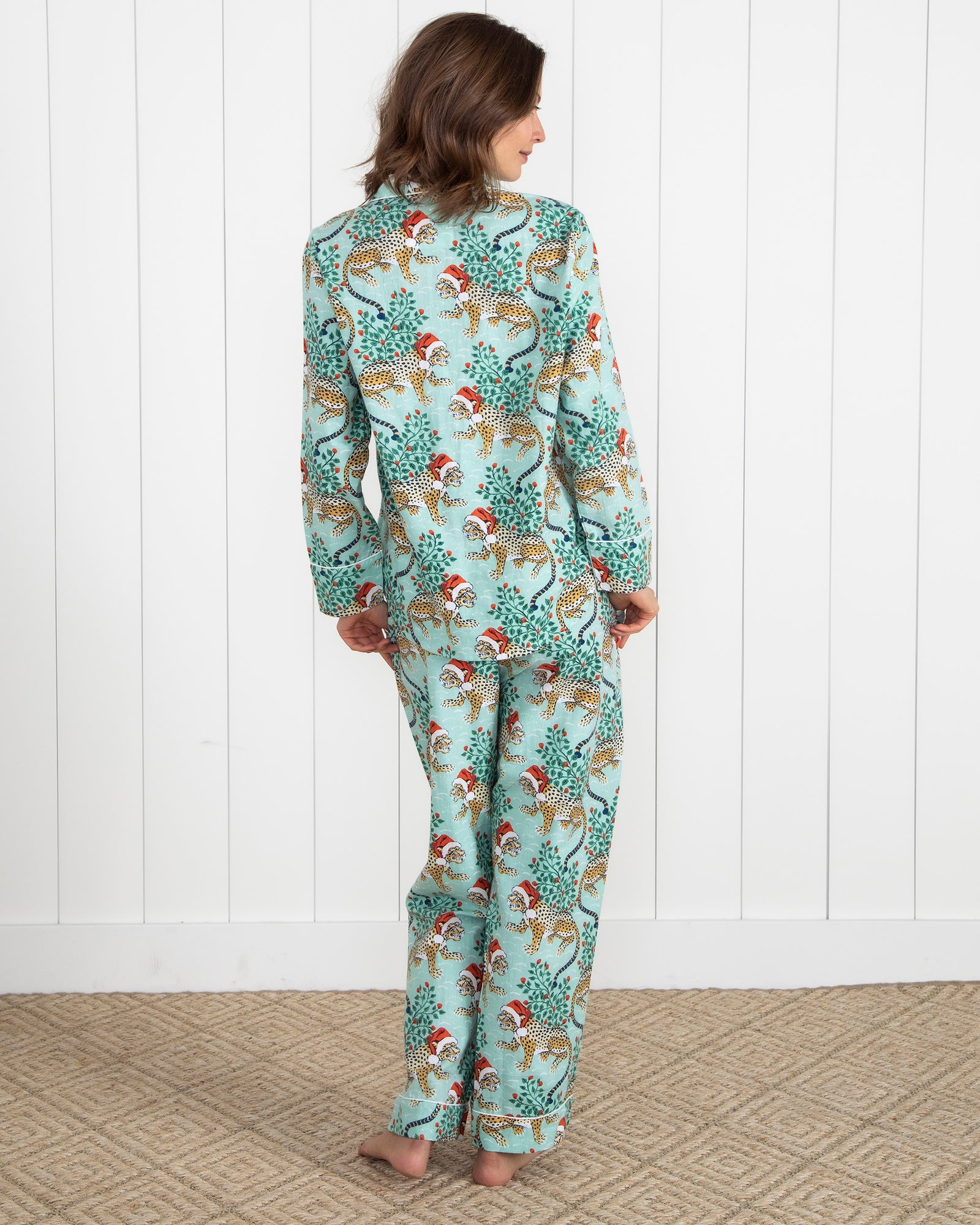 Holly Jolly Bagheera - Tall Flannel Long Sleep Set - Frosted Mint - Printfresh