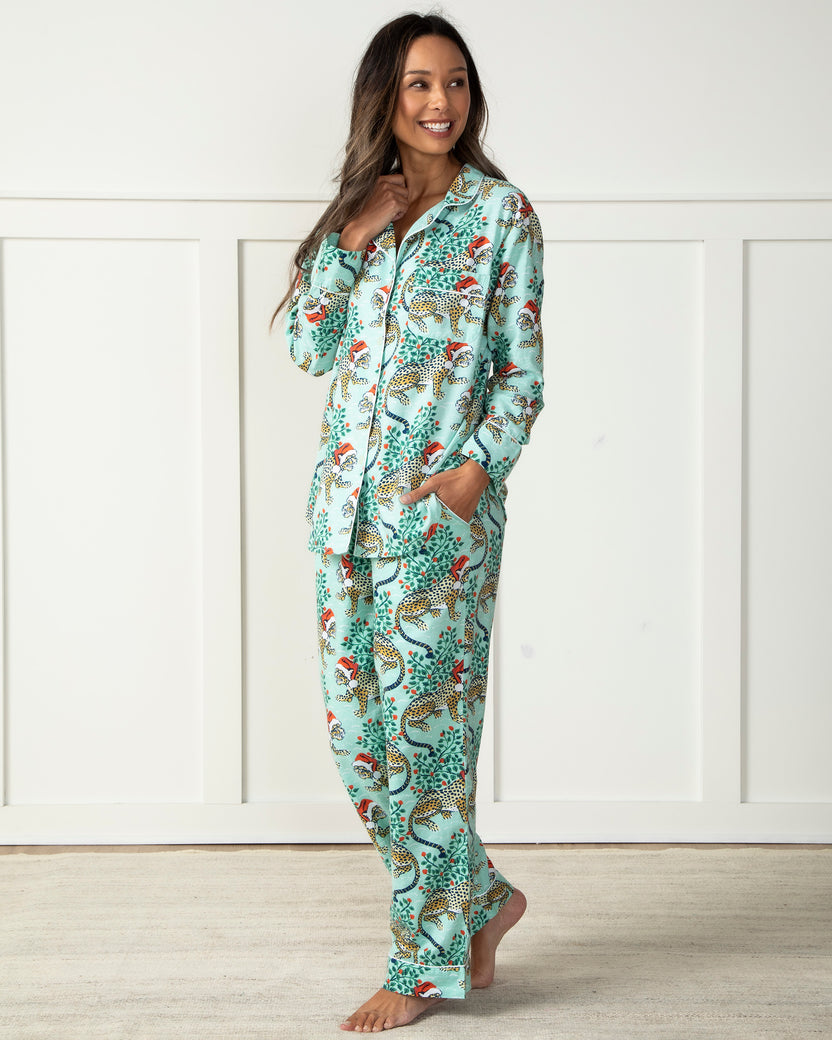 Holly Jolly Bagheera - Flannel Long Sleep Set - Frosted Mint - Printfresh