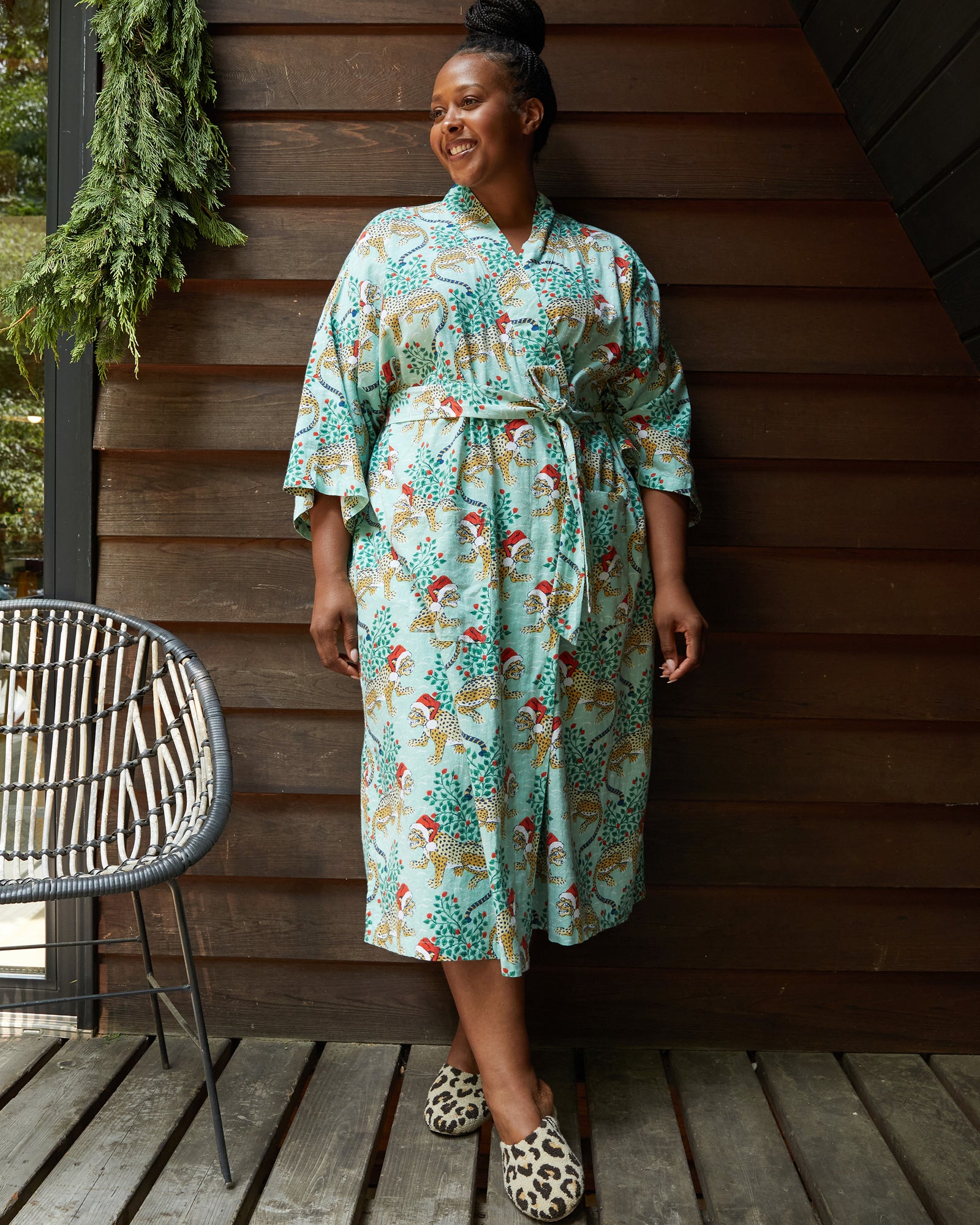 Holly Jolly Bagheera - Flannel Robe - Frosted Mint - Printfresh