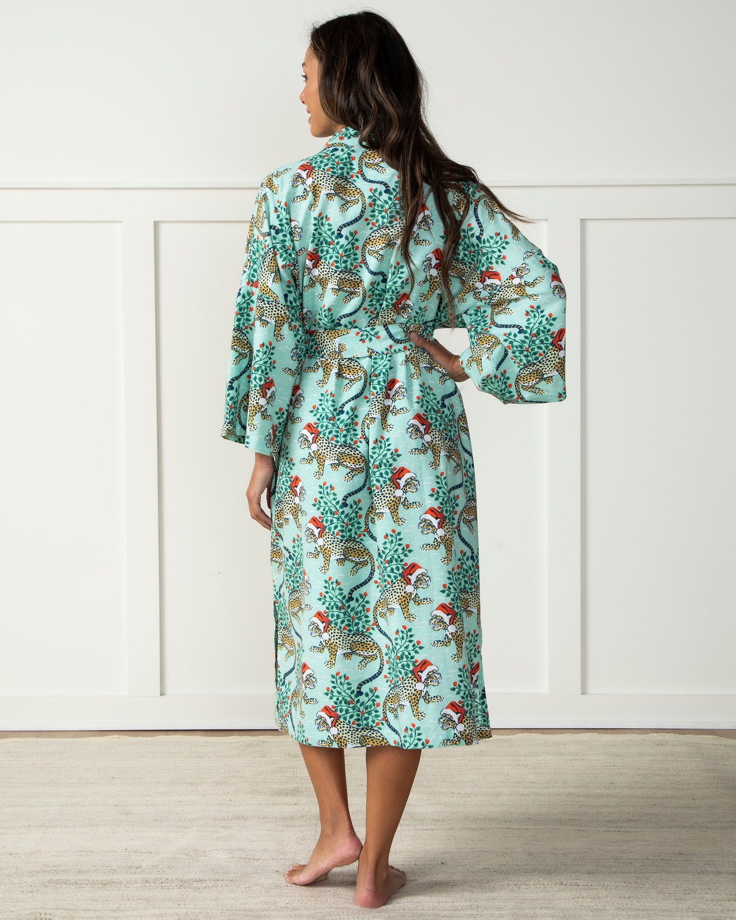Holly Jolly Bagheera - Flannel Robe - Frosted Mint - Printfresh