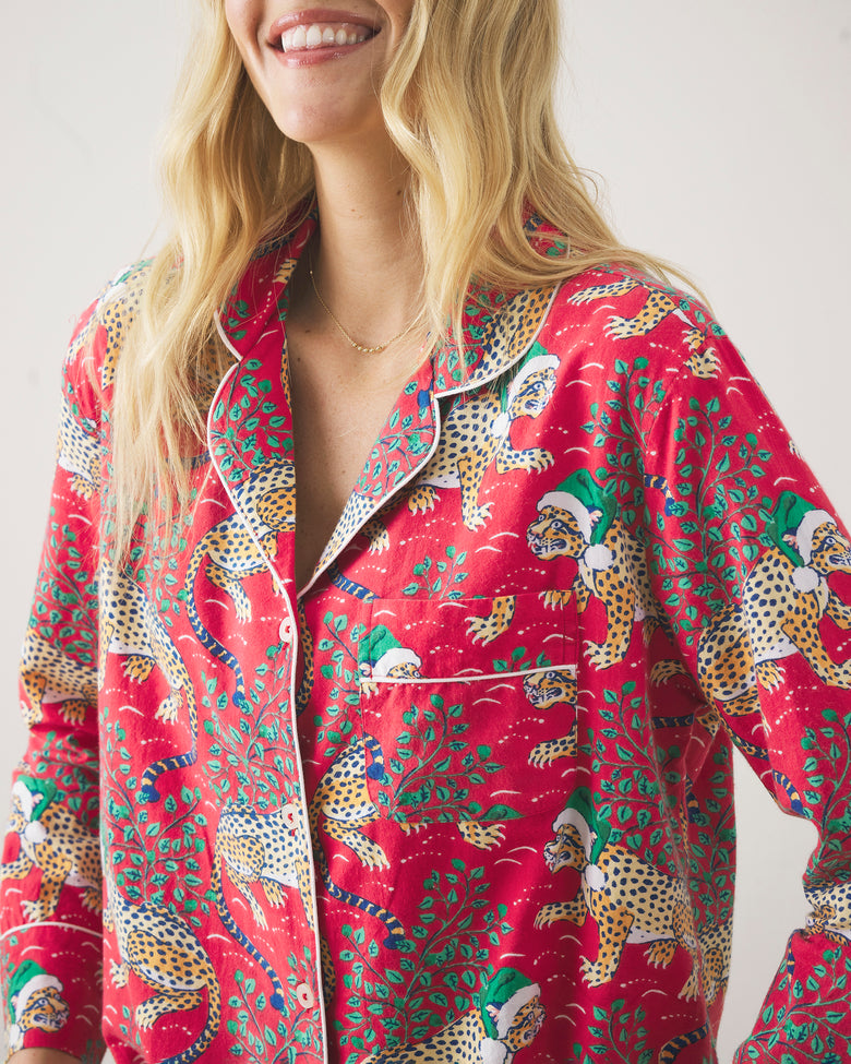 Holly Jolly Bagheera - Lightweight Flannel Long PJ Set - Ruby - Printfresh