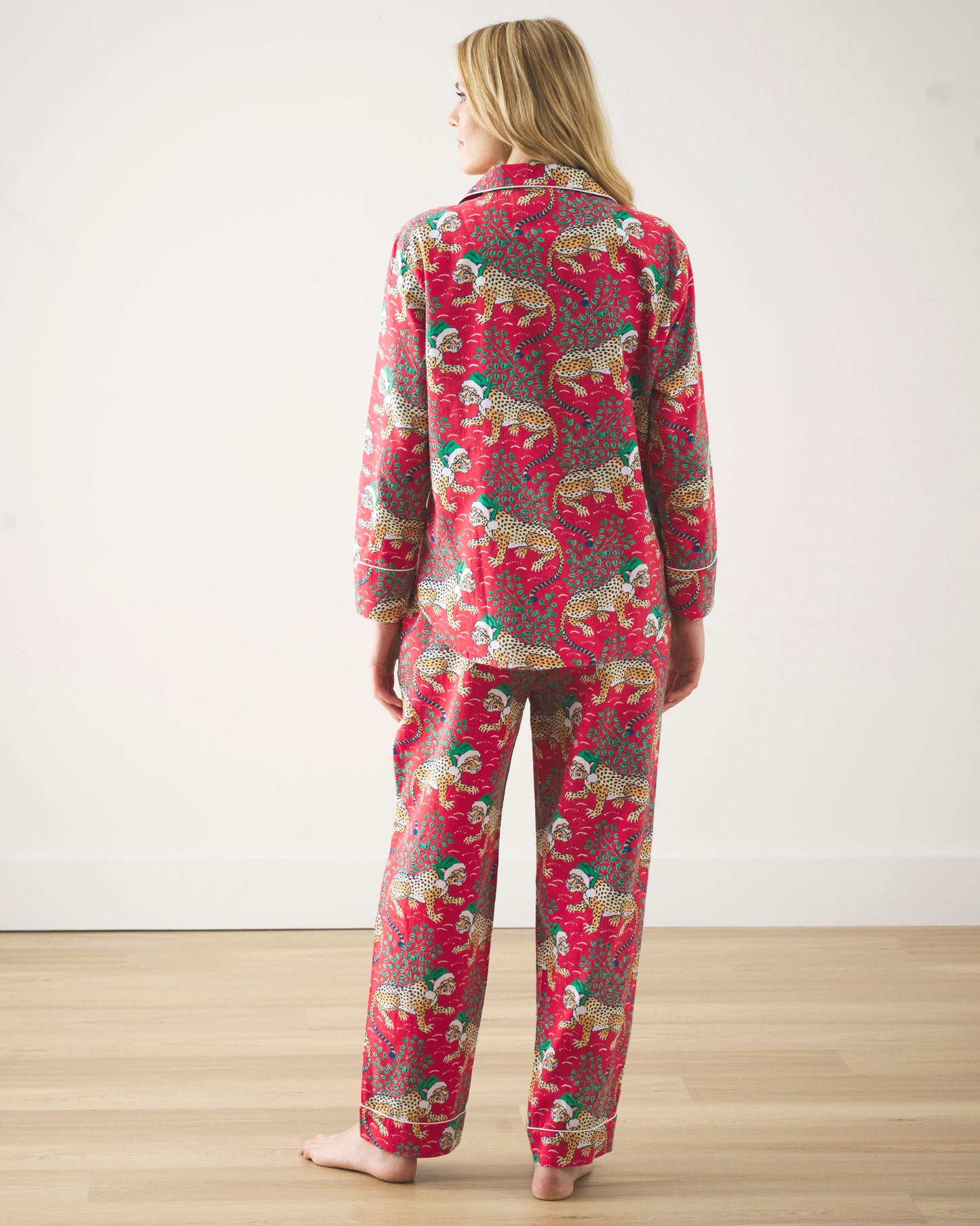 Holly Jolly Bagheera - Lightweight Flannel Long PJ Set - Ruby - Printfresh