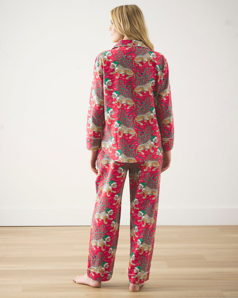 Holly Jolly Bagheera - Lightweight Flannel Long PJ Set - Ruby - Printfresh