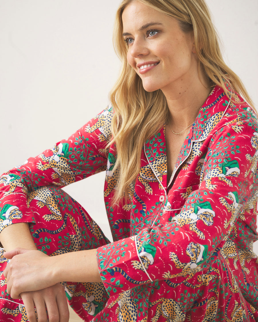 Holly Jolly Bagheera - Lightweight Flannel Long PJ Set - Ruby - Printfresh