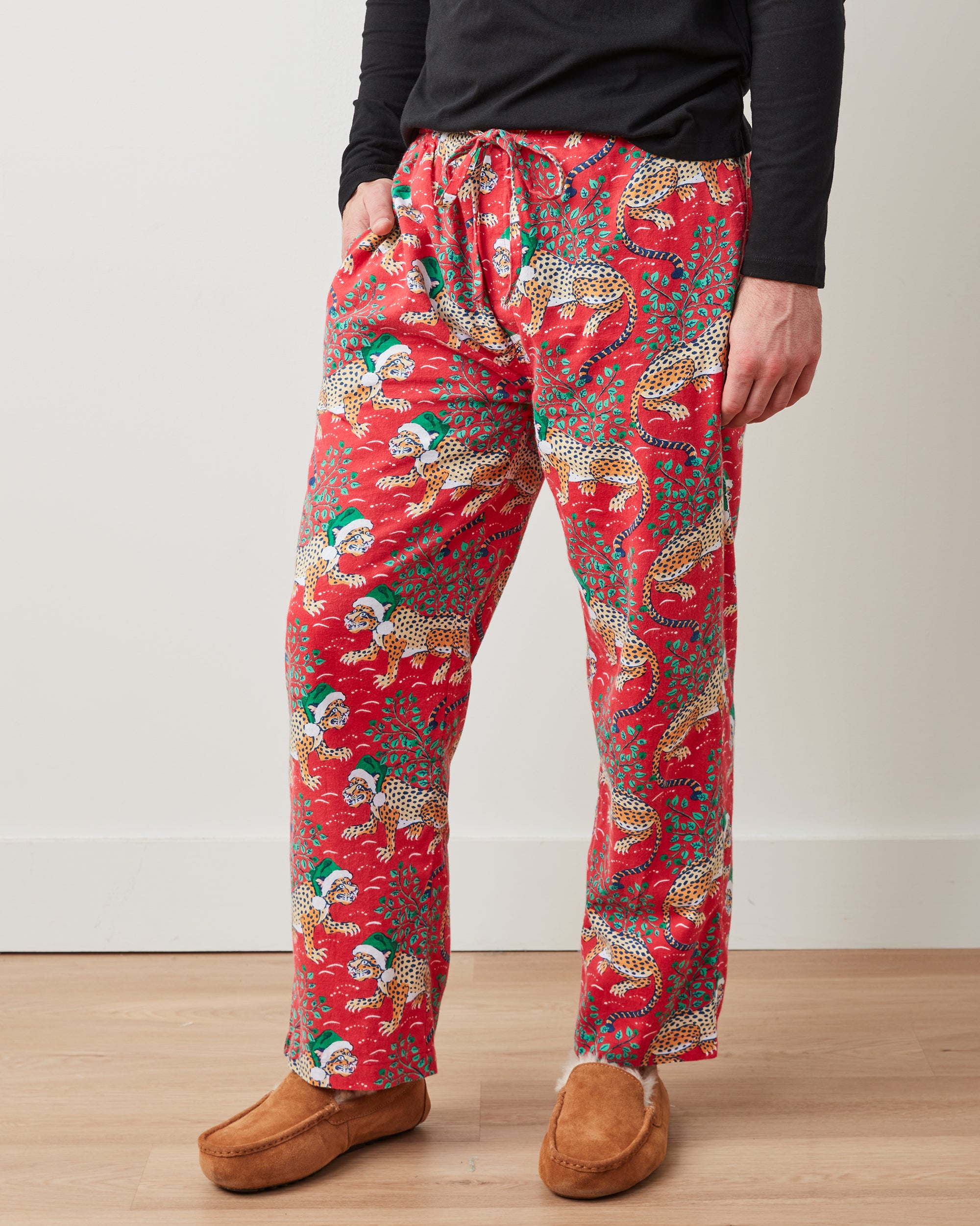 Holly Jolly Bagheera - Men's Flannel PJ Pants - Ruby - Printfresh