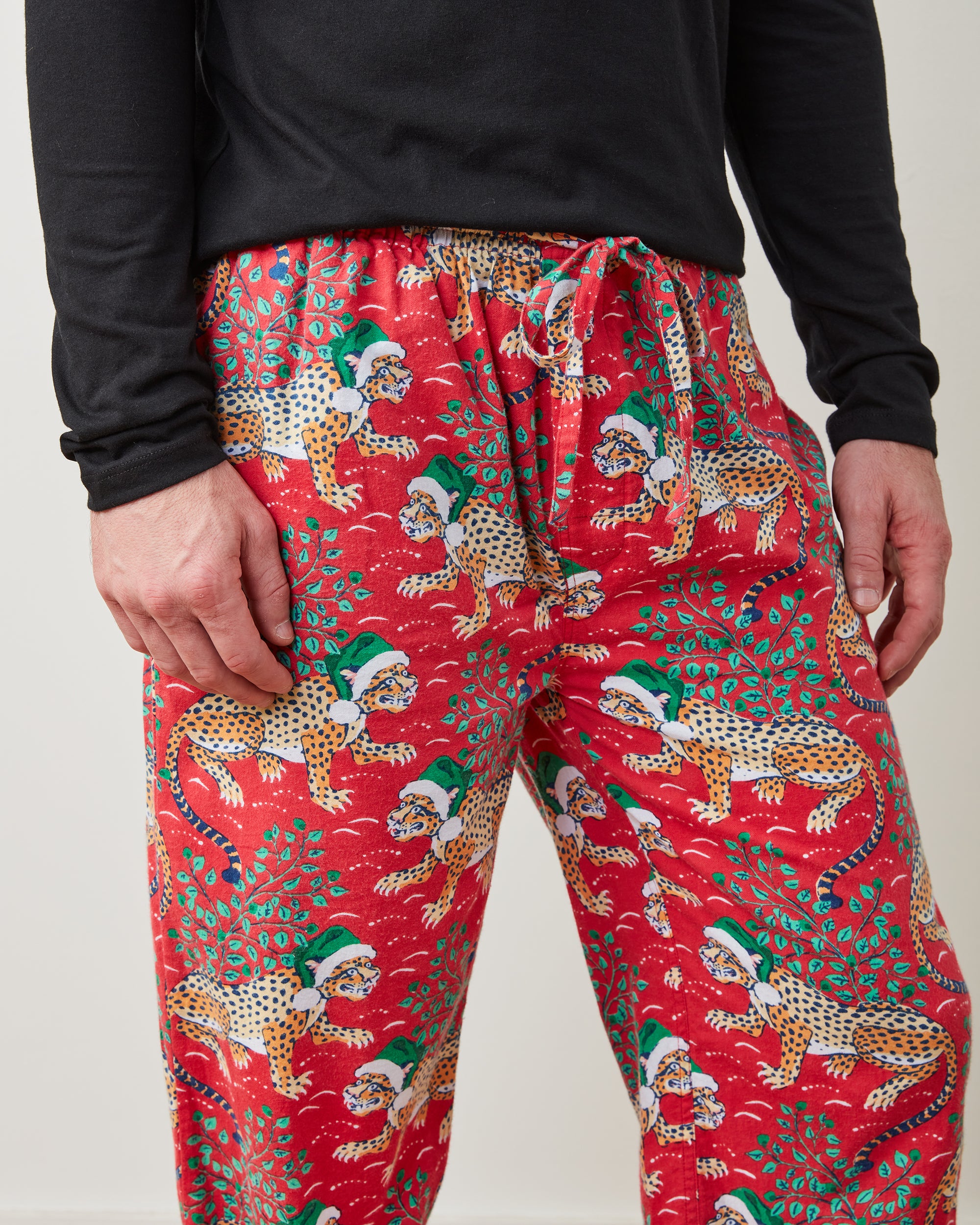 Holly Jolly Bagheera - Men's Flannel PJ Pants - Ruby - Printfresh