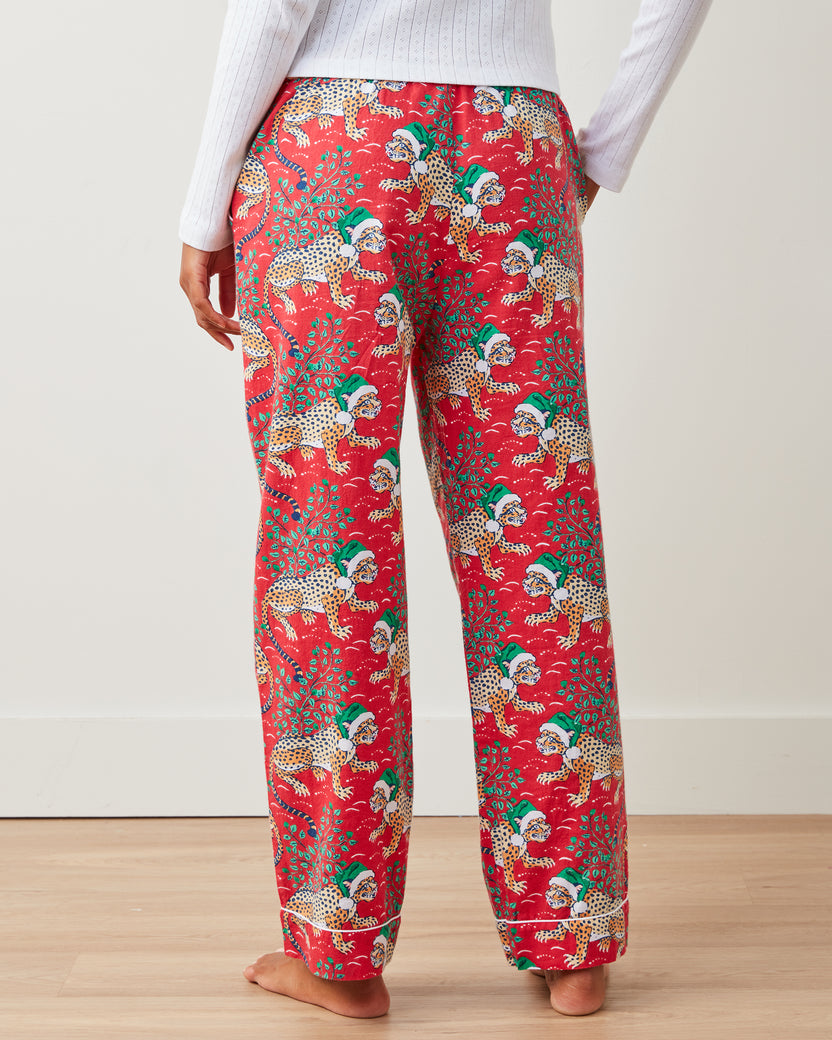 Holly Jolly Bagheera - Lightweight Flannel PJ Pants - Ruby - Printfresh