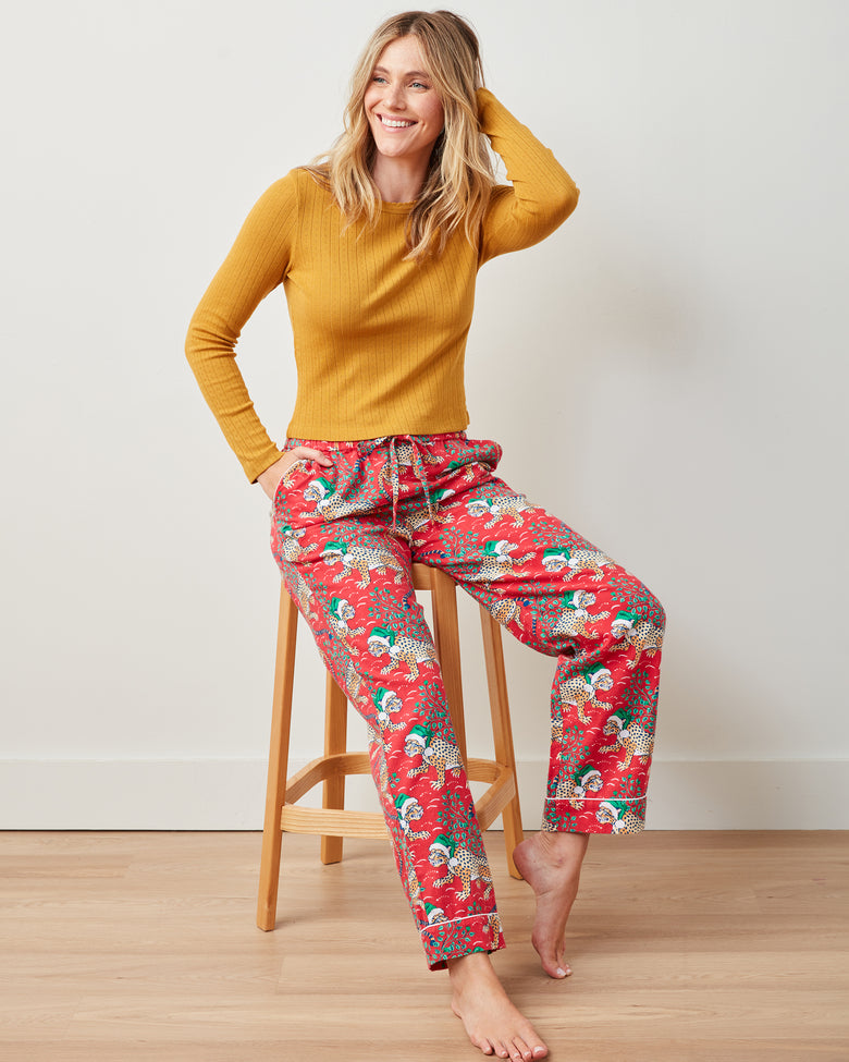 Holly Jolly Bagheera - Lightweight Flannel PJ Pants - Ruby - Printfresh