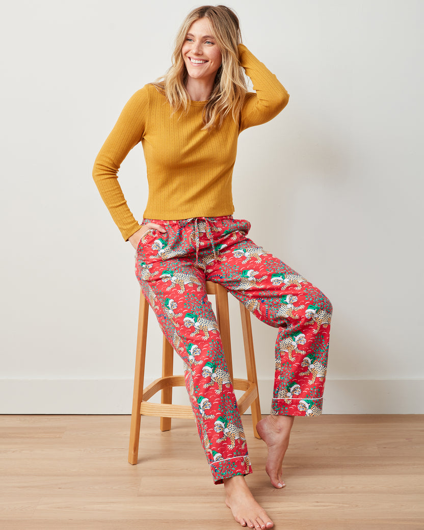 Holly Jolly Bagheera - Lightweight Flannel PJ Pants - Ruby - Printfresh