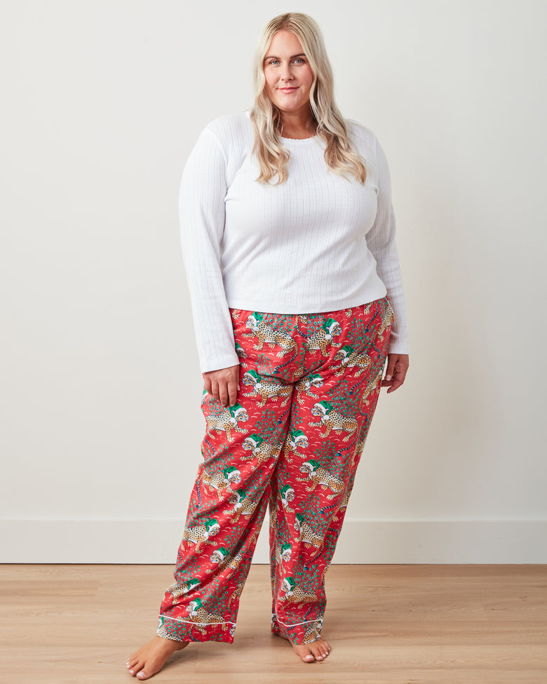Holly Jolly Bagheera - Lightweight Flannel PJ Pants - Ruby - Printfresh