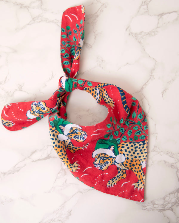 Holly Jolly Bagheera - Flannel Pet Bandana - Ruby - Printfresh