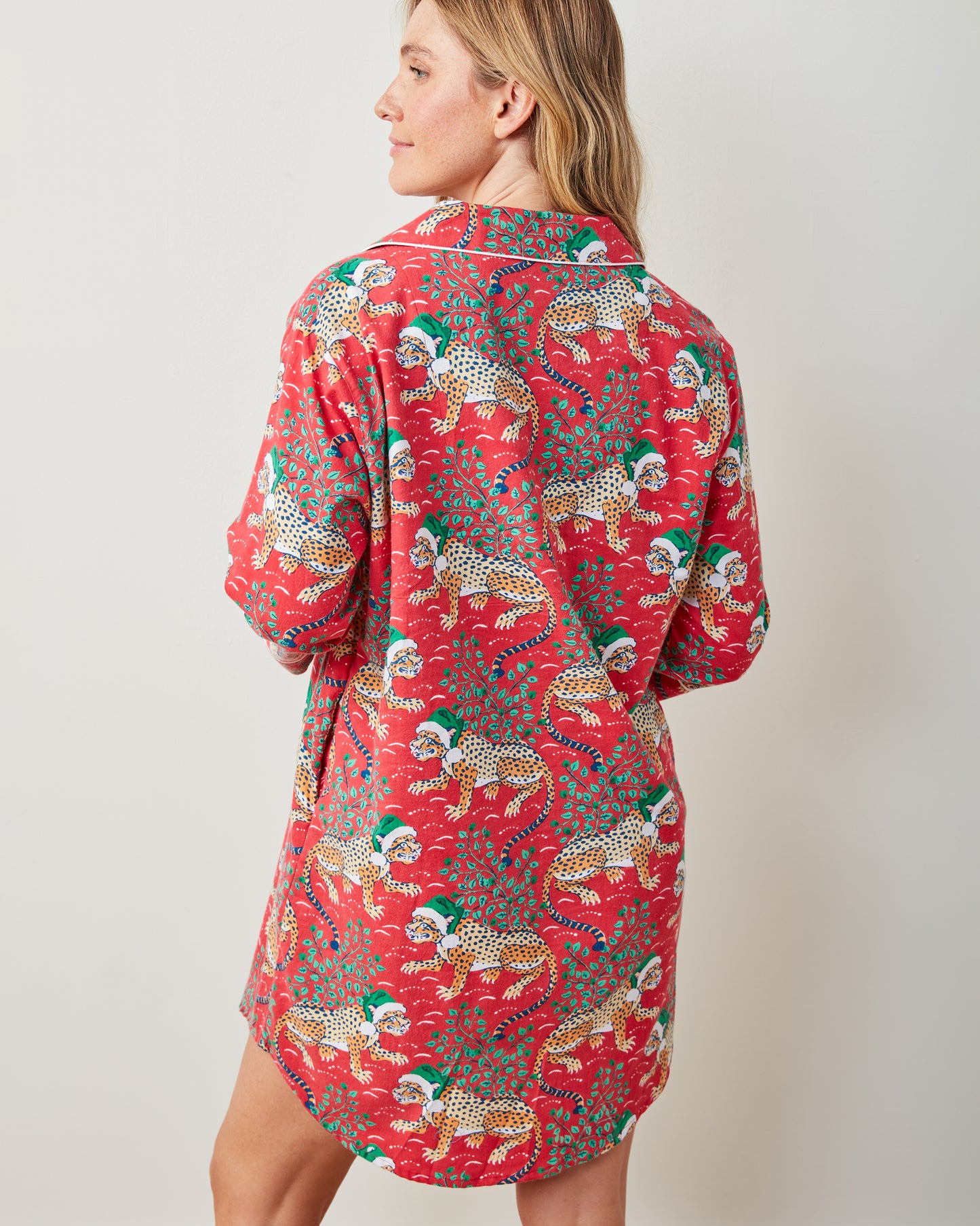 Holly Jolly Bagheera - Lightweight Flannel Sleep Shirt - Ruby - Printfresh