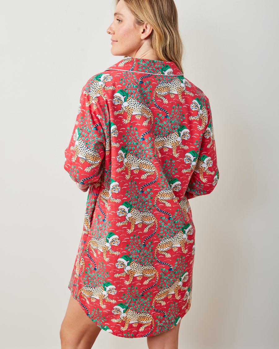 Holly Jolly Bagheera - Lightweight Flannel Sleep Shirt - Ruby - Printfresh