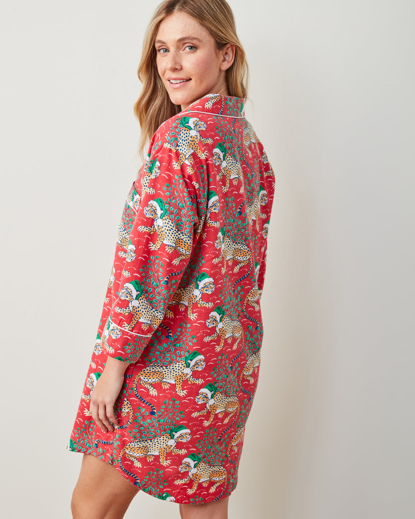 Holly Jolly Bagheera - Lightweight Flannel Sleep Shirt - Ruby - Printfresh