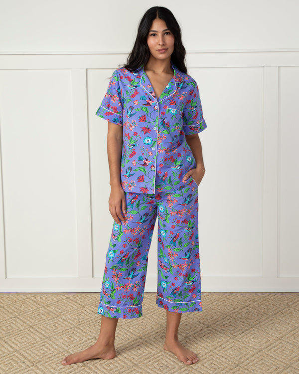 Hummingbird Haven - Short Sleeve Top & Cropped Pants Set + Gift Pouch - Crocus - Printfresh