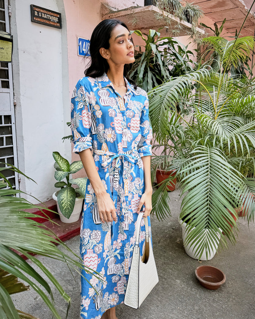 Antique Vases - Monaco Dress - Blue Sky - Printfresh