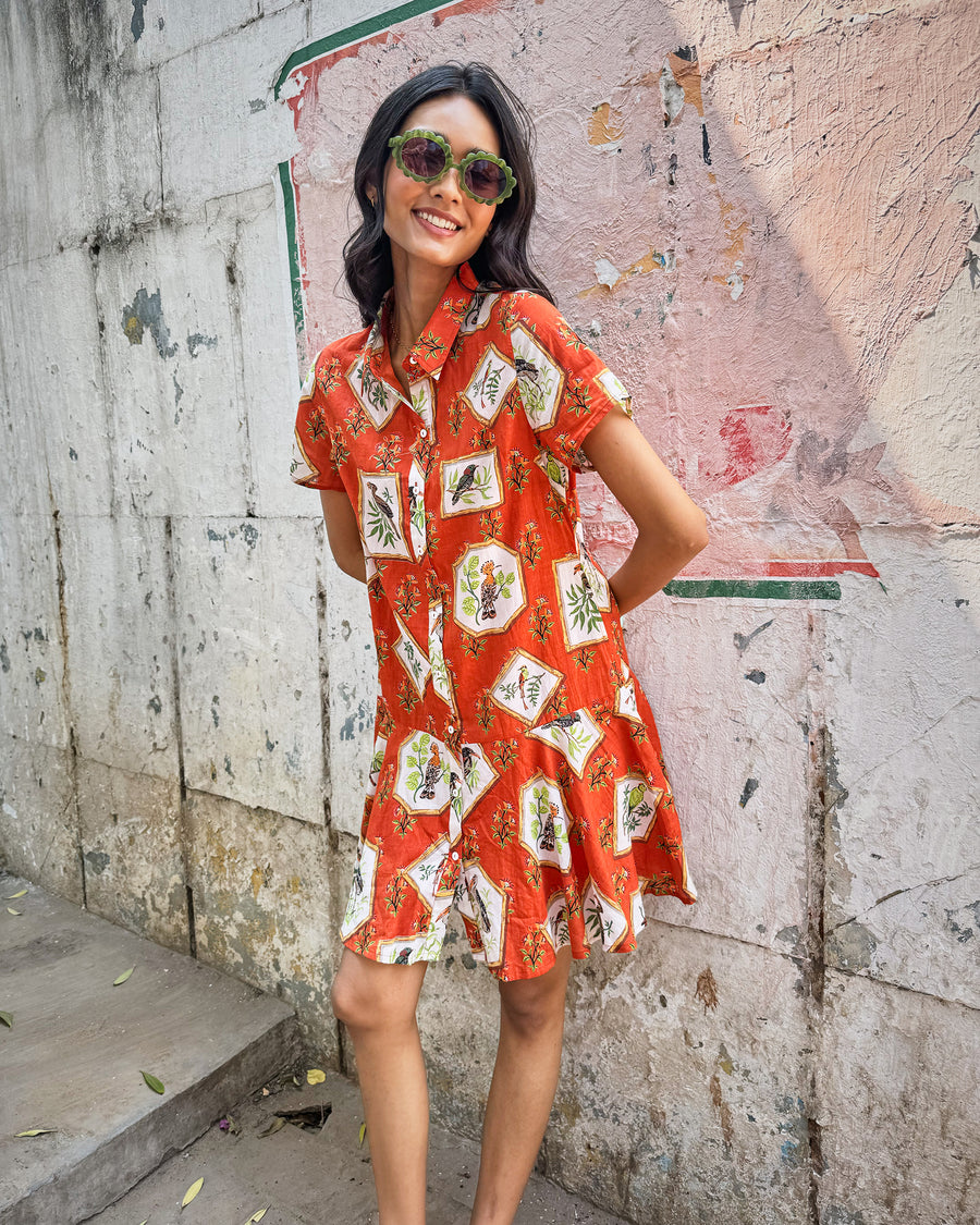 Birds Of India - Gracie Dress - Copper - Printfresh