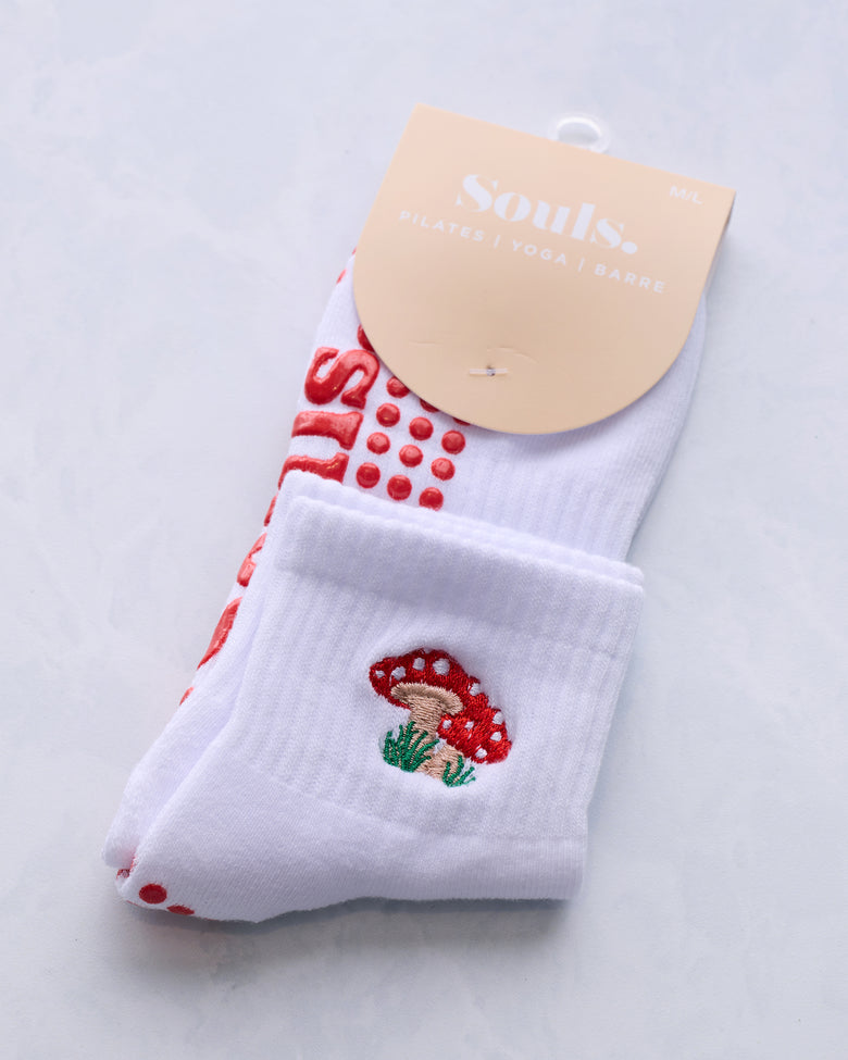 Shrooms - Unisex Grip Socks - White - Printfresh
