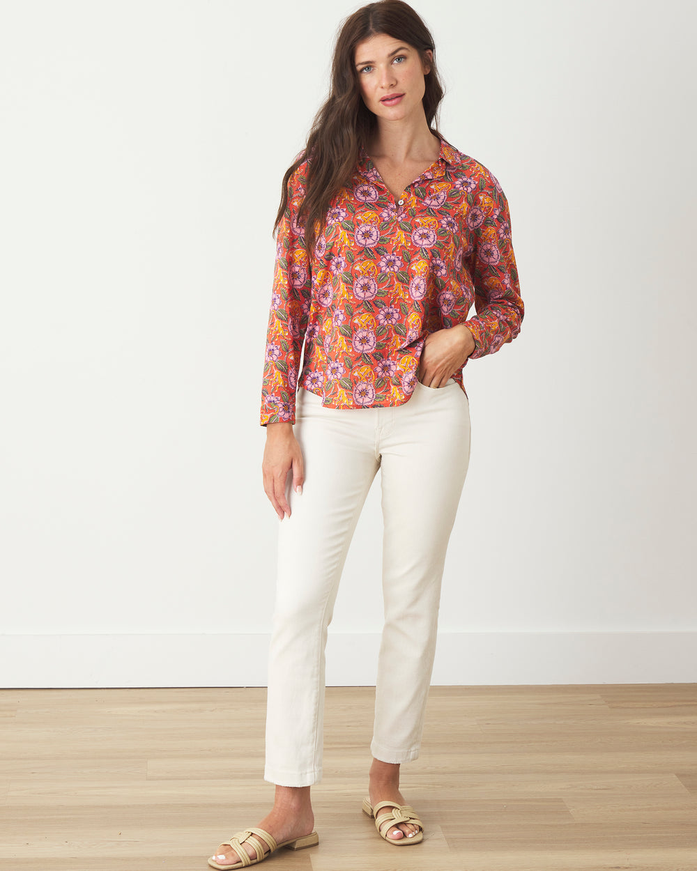 Leaps & Bounds - Keep It Casual Collared Blouse - Clay Pot - Printfresh
