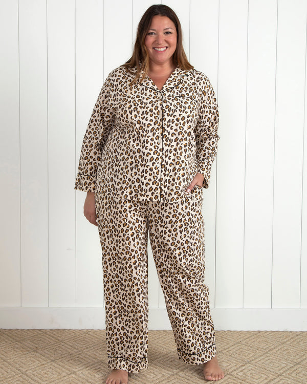 Lounging Leopard - Tall Long Sleep Set - Latte - Printfresh