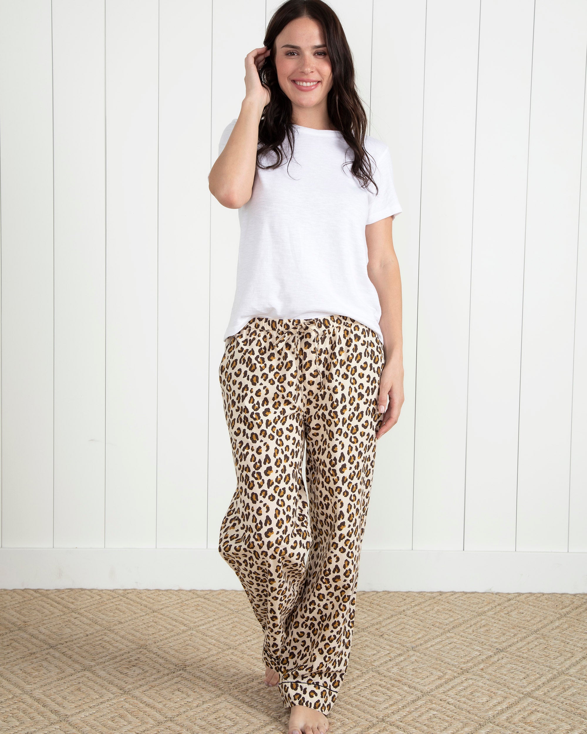 Lounging Leopard - Petite Pajama Pants - Latte - Printfresh