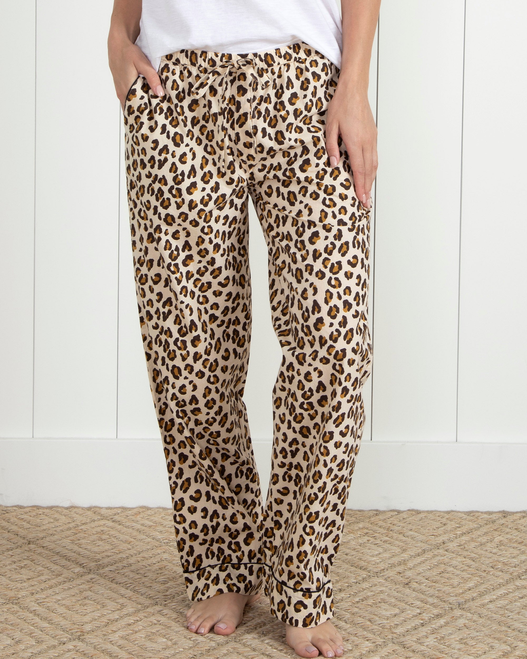 Lounging Leopard - Pajama Pants - Latte
