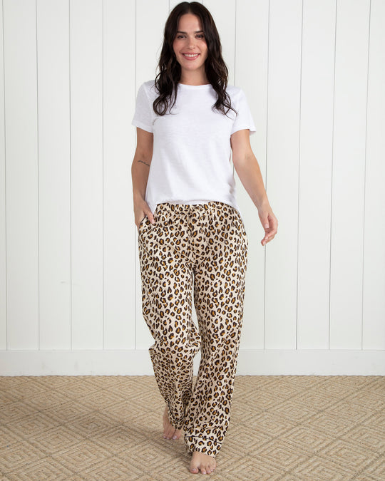Lounging Leopard - Pajama Pants - Latte - Printfresh