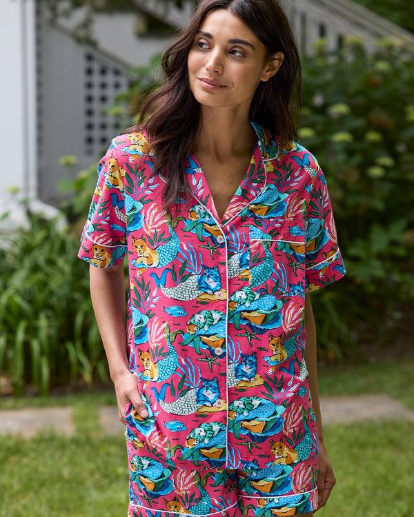 Meowing Mermaids - Short PJ Set - Hot Pink - Printfresh