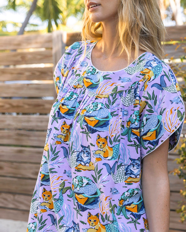 Meowing Mermaids - Retro Dreams Nightgown - Lavender - Printfresh