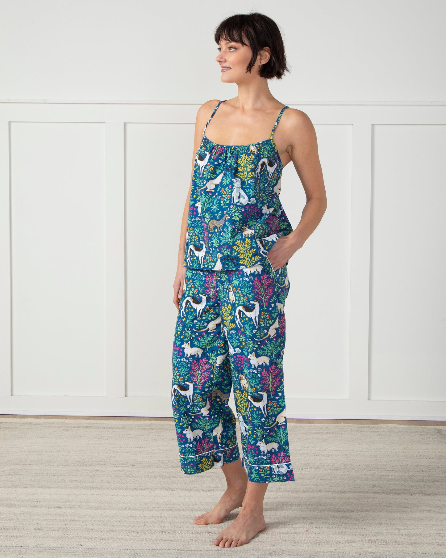 Must Love Dogs - Cami Cropped Pants Set - Indigo - Printfresh