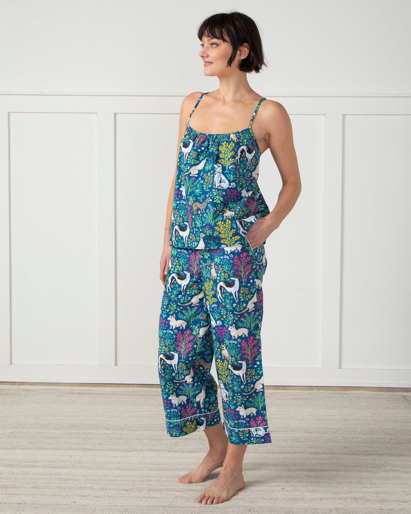 Must Love Dogs - Cami Cropped Pants Set - Indigo - Printfresh