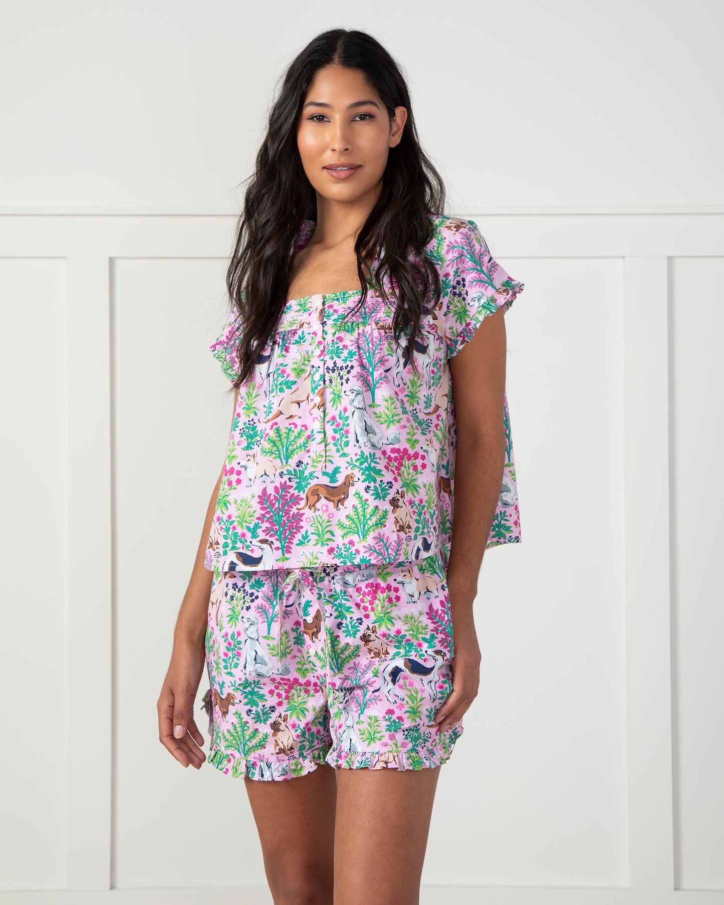 Must Love Dogs - Pintuck Short Set - Pink Peony - Printfresh