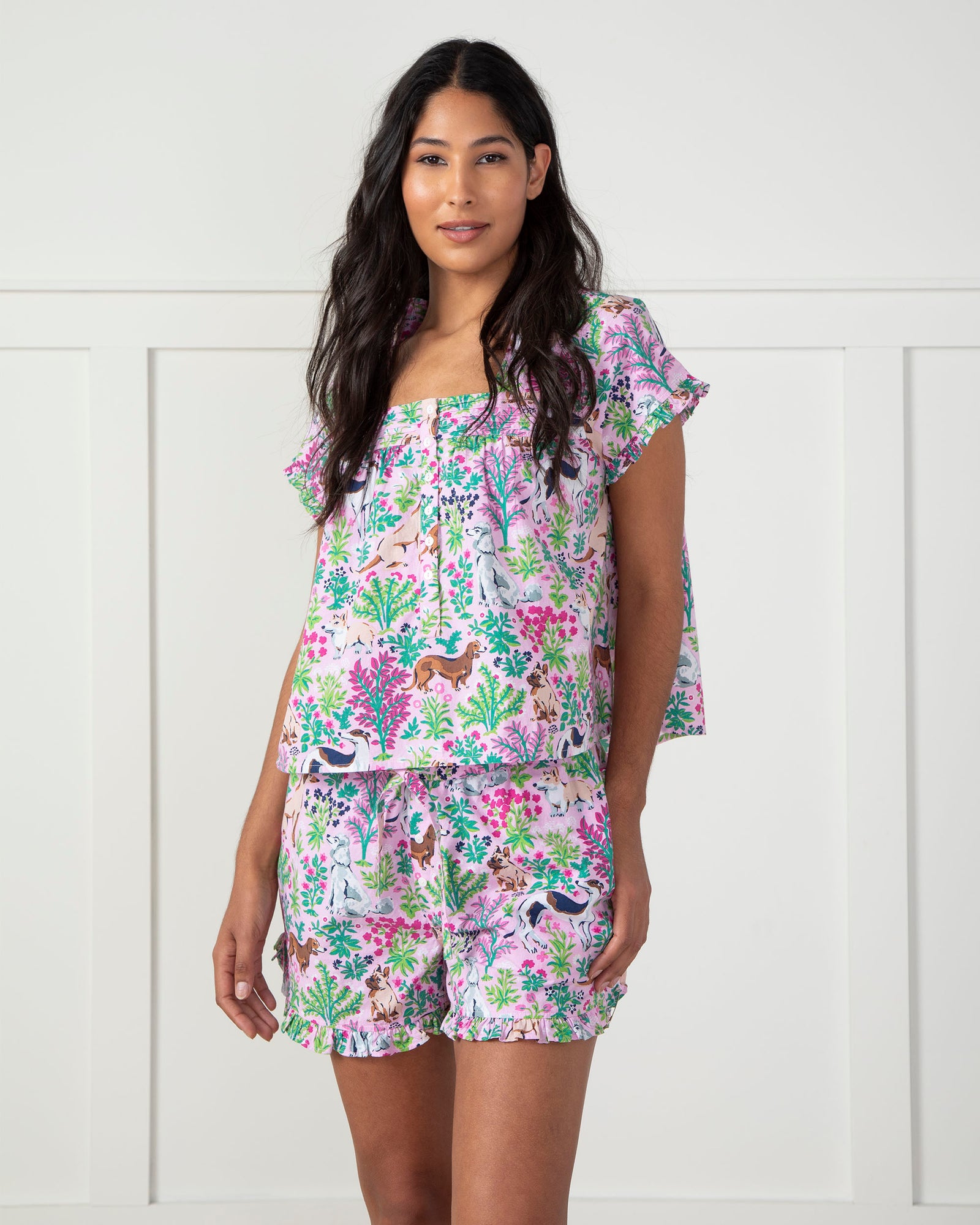 Must Love Dogs - Pintuck Short Set - Pink Peony - Printfresh