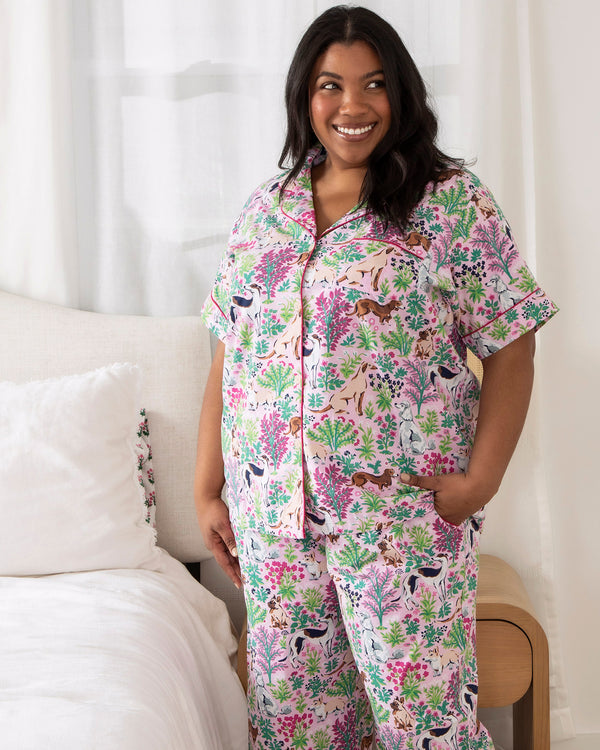 Must Love Dogs - Short Sleep Top & Long Pants Set - Pink Peony - Printfresh