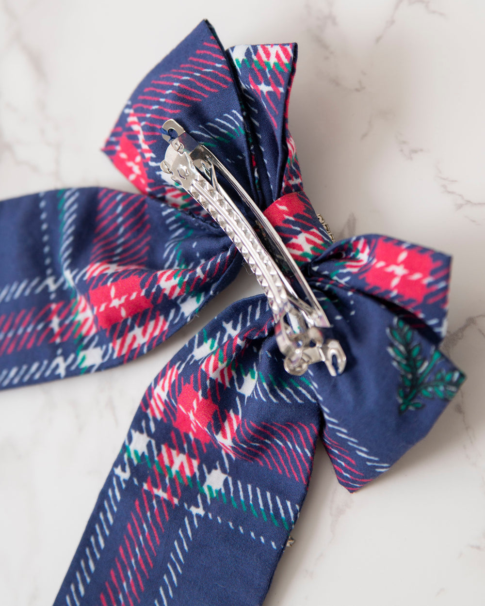 Nostalgia Plaid - Embellished Bow - Navy - Printfresh