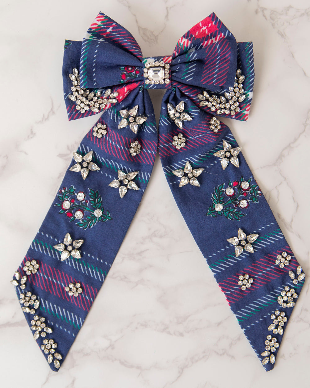 Nostalgia Plaid - Embellished Bow - Navy - Printfresh