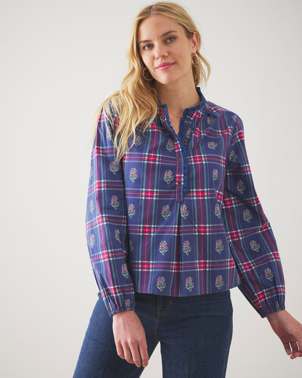 Nostalgia Plaid - On the Books Blouse - Navy - Printfresh