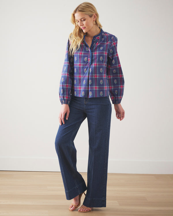 Nostalgia Plaid - On the Books Blouse - Navy - Printfresh