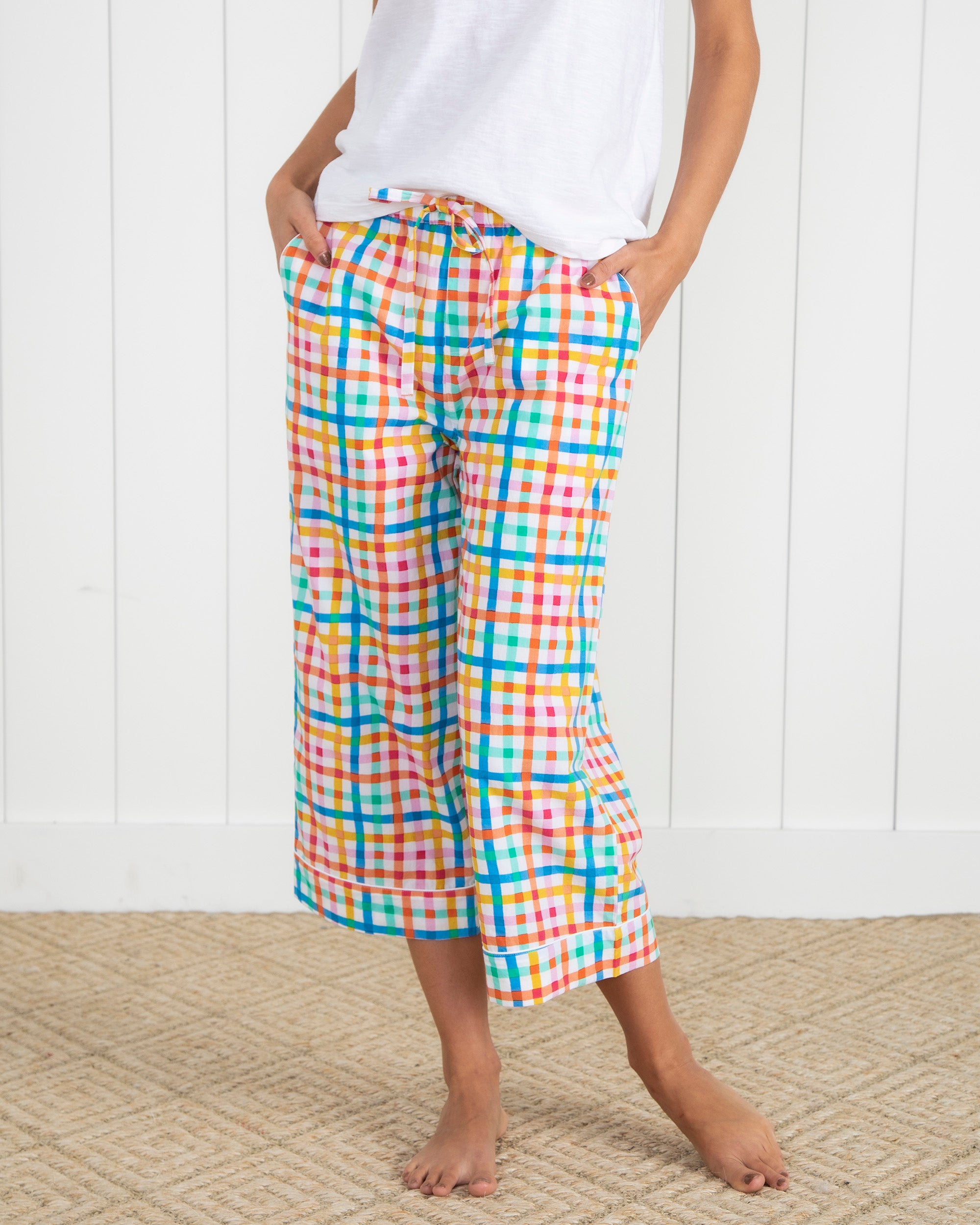 Printfresh + Oh Joy! - Plaid Picnic - Cropped Pajama Pants - Citrus Sq