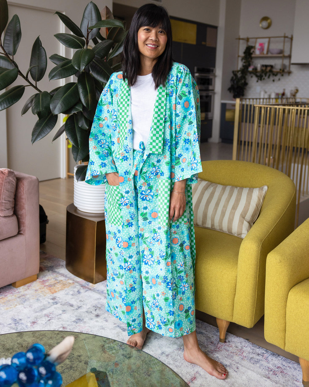 Printfresh x Oh Joy! - Posh Petals - Robe - Spearmint - Printfresh