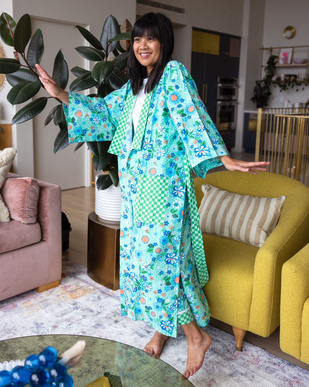 Printfresh x Oh Joy! - Posh Petals - Robe - Spearmint - Printfresh