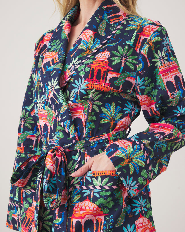 Peacock Palace - Luna Robe - Deep Navy - Printfresh